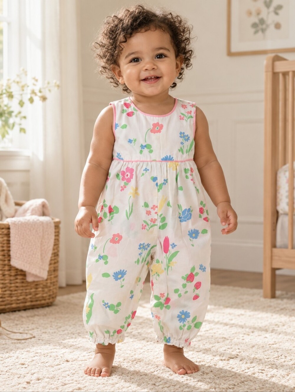 TBBC Floral Strawberry Sleeveless Bubble Romper 12–18M